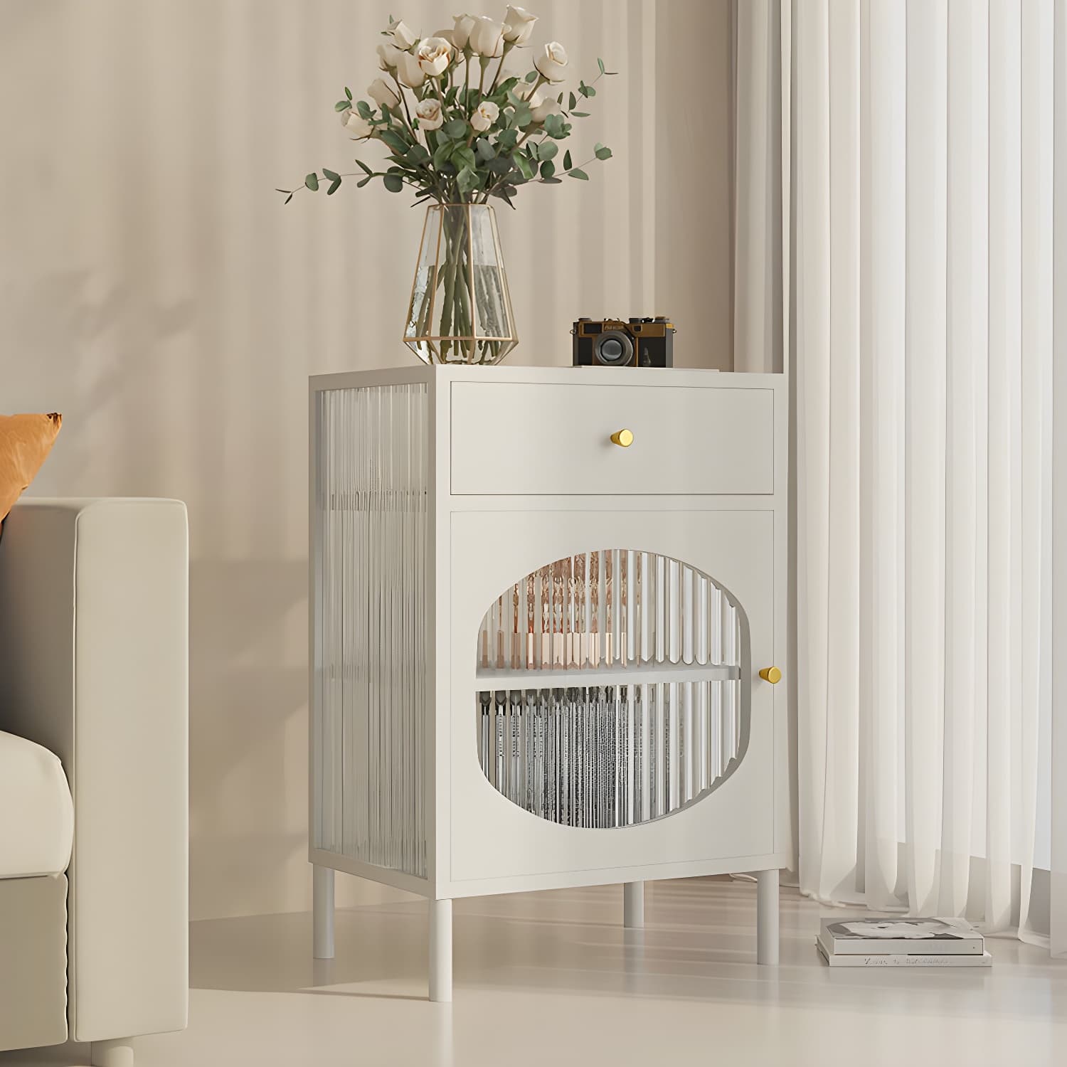 Modern Indoor Dining Server with Glass Doors Polished Finish Metal Sideboard - image 5