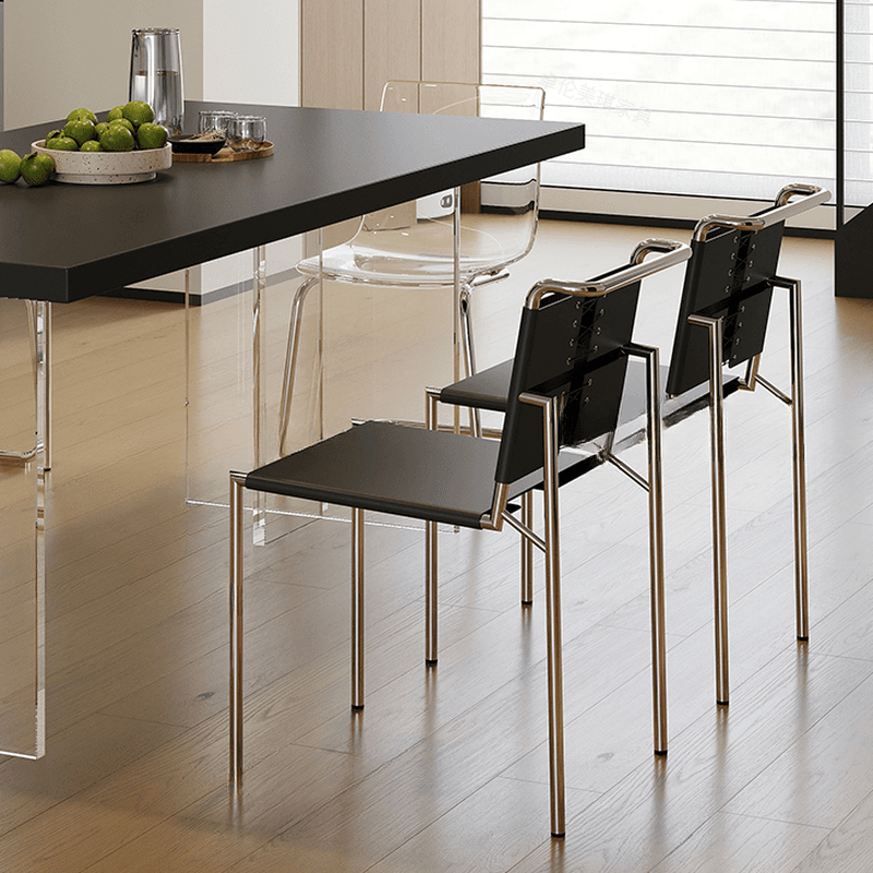 Minimalist Rectangular Dining Table Set with Two-sided Pedestal and Fixed Table, Featuring Back Chairs in Midnight Black - image 5