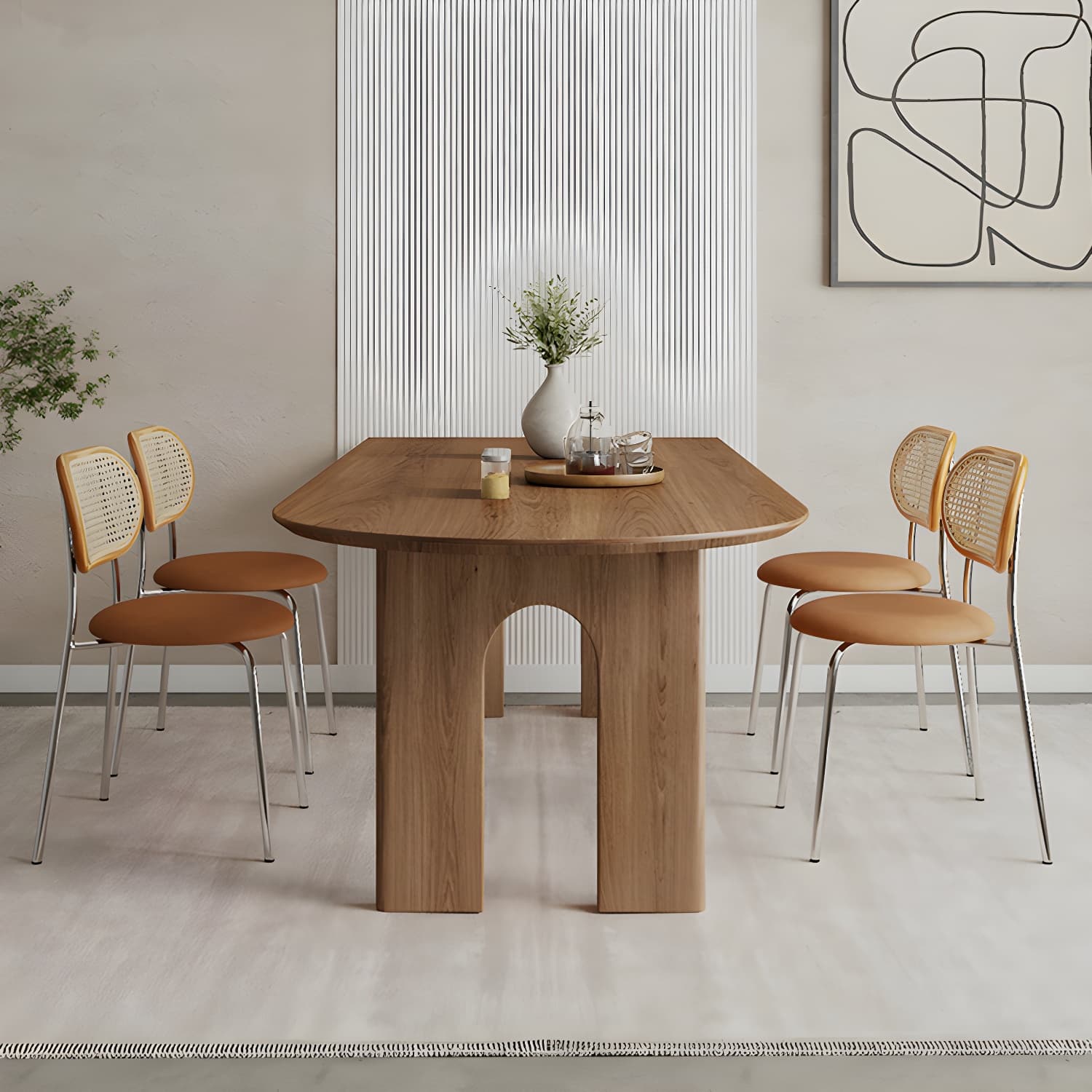 Scandinavian Wooden Oval Dining Table in Natural and Brown for Dining Room