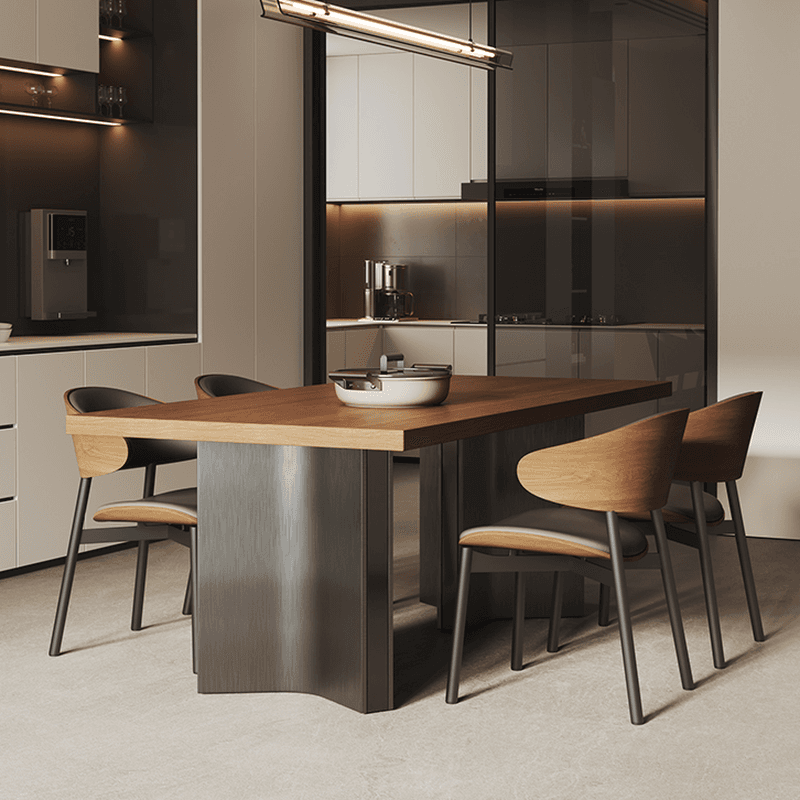 Dining Table Set with Ash Wood Top, Two-sided Pedestal Base, Padded Chair with Back for 6 People/4 People in Auburn