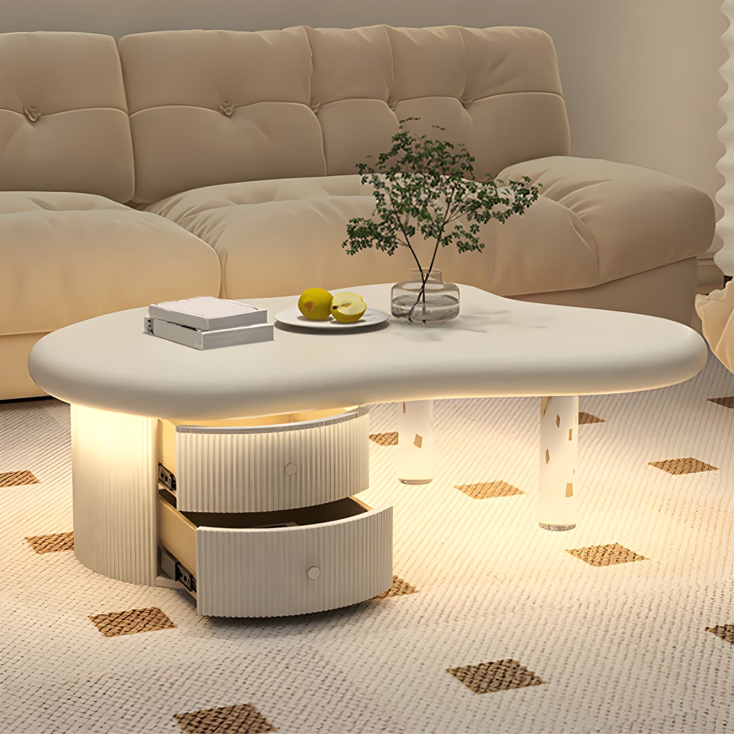 Nordic Irregular Coffee Table in White of 15.7" H with Acrylic Legs - image 3