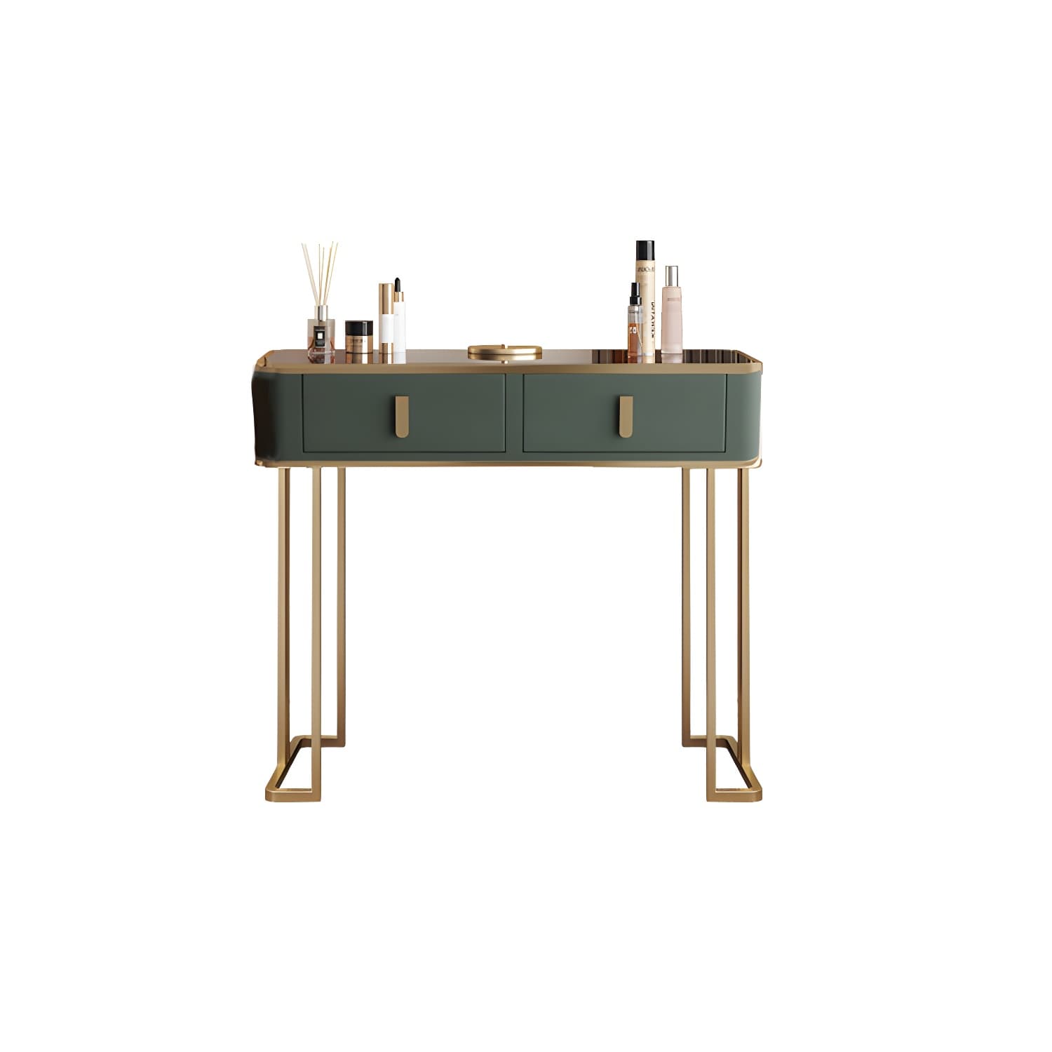 Glass Top Dressing Table Solid Wood Green Make-up Vanity with Drawers - image 12