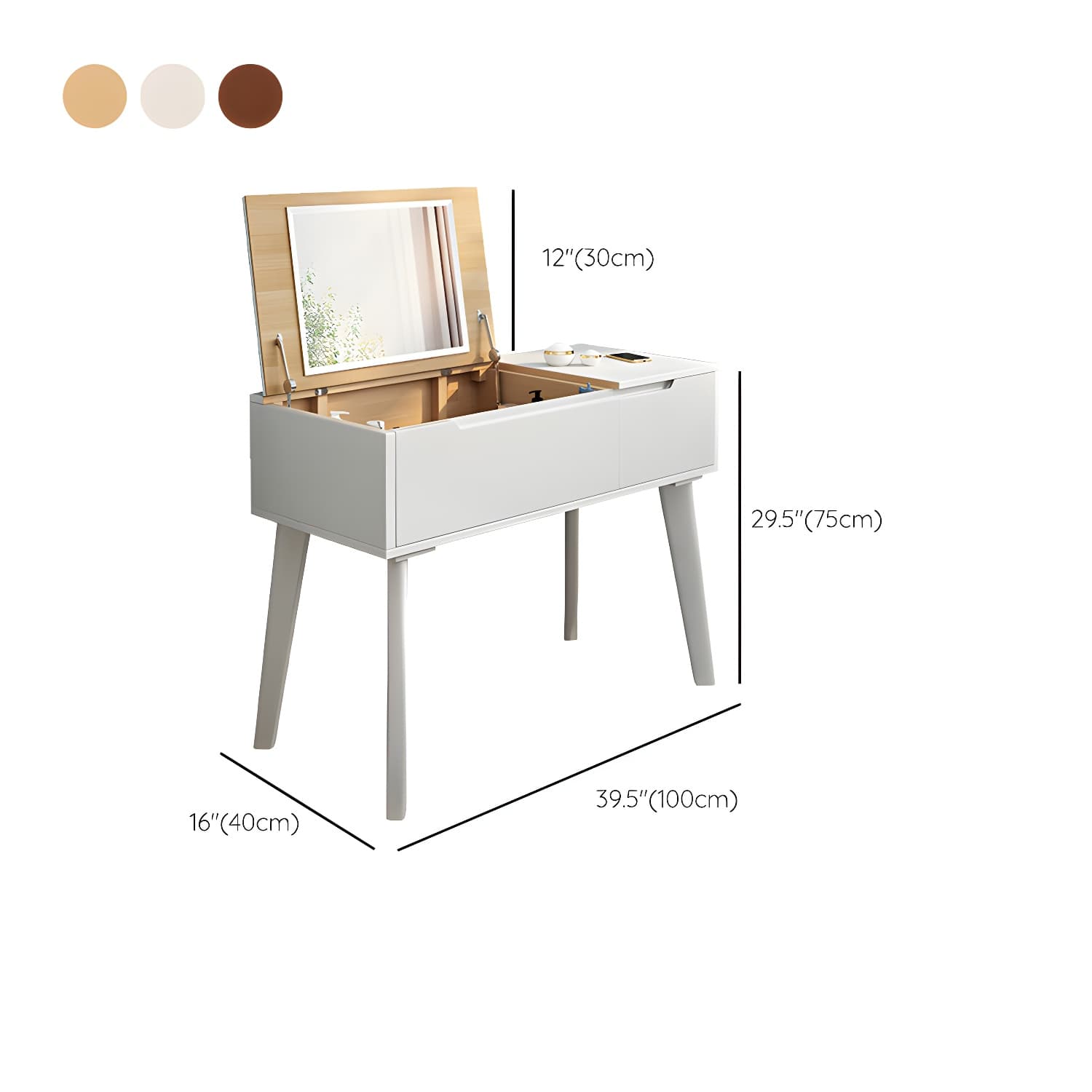 Scandinavian 29.52" Height Solid Wood Table Makeup Vanity with Mirror - image 20