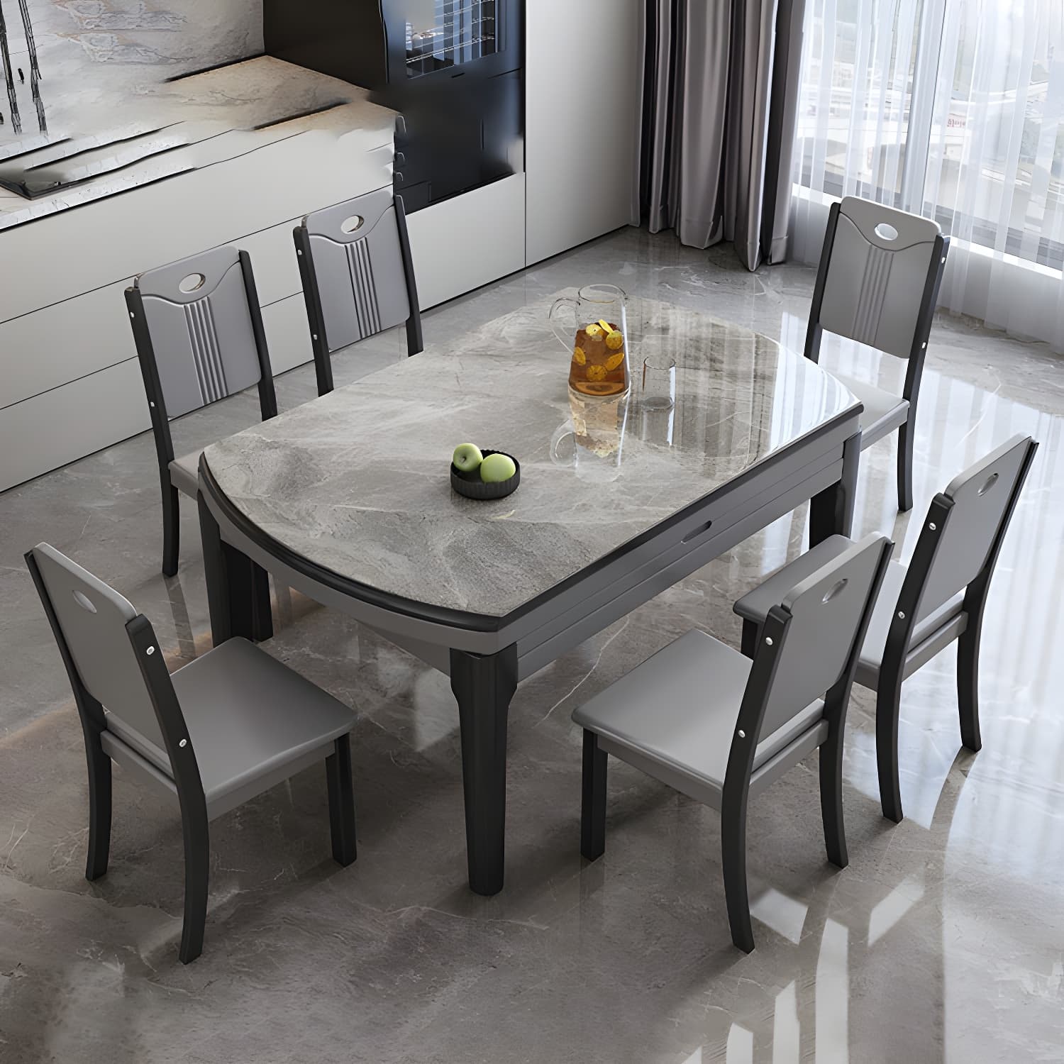 Sintered Stone Top Table 4 Legs Drop-Leaf Dining Table for Kitchen
