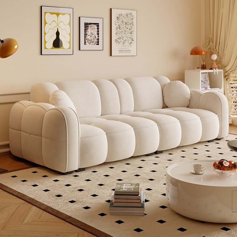 Modern Solid Color Tear Resistant Standard Sofa in Dark Grey/Light Brown/Ivory, 4-seater/3-seater with 2 Pillows - image 9