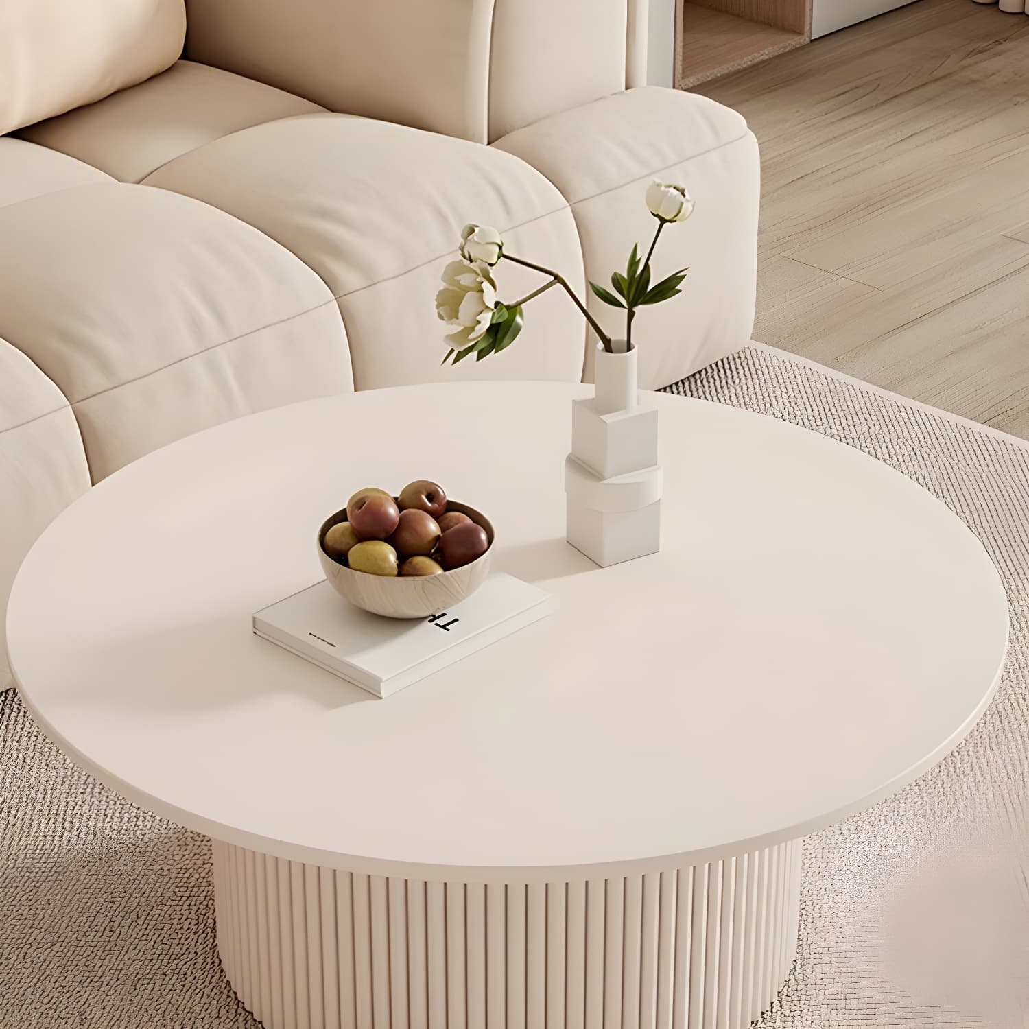 Round Nesting Coffee Tables Scandinavian Stone Top Steel Base - image 6