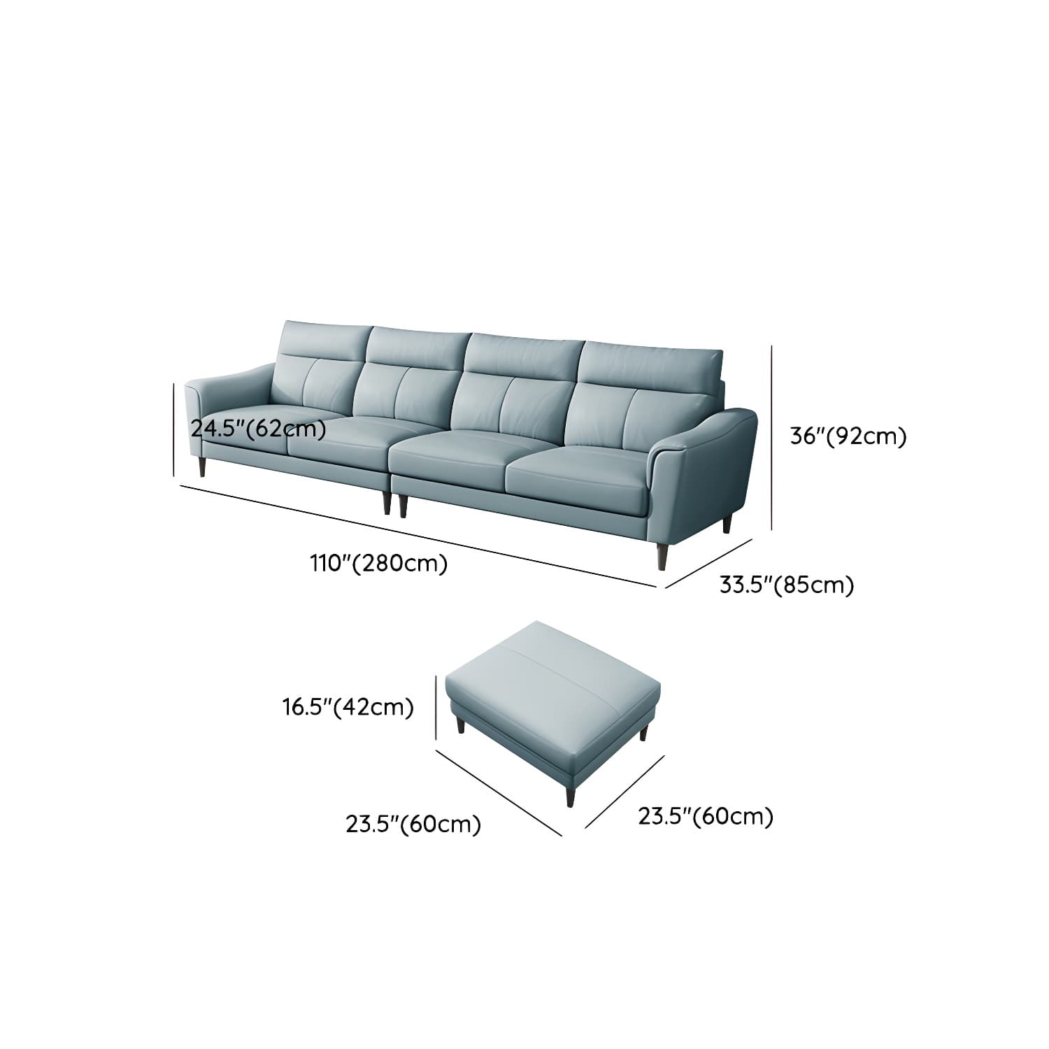 Modern Blue Genuine Leather Sectional Sofa Set with 3 Pieces of Large Size and Pillow Top Arms - image 16