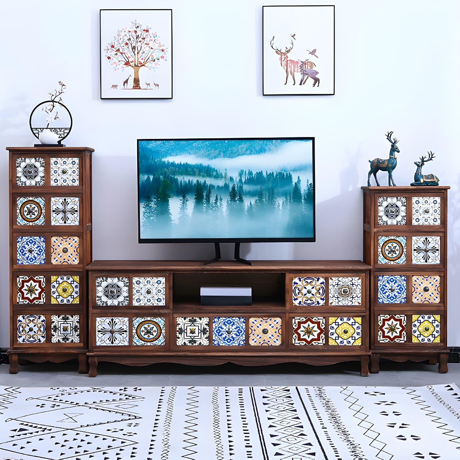 Mid-century Modern 22.83"H Solid Wood TV Media Console with Drawers - image 7