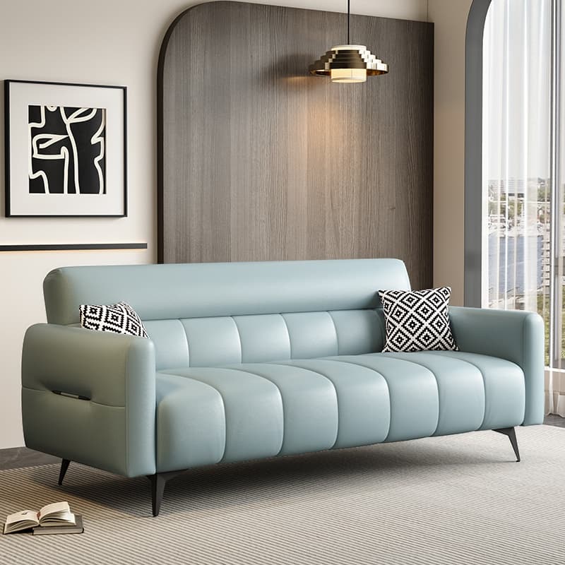 Trendy Solid Color Scratch-immune Convertible Sofa in Grey/Cerulean/Light Green with Arm, Seats 3/4-seater/2 People, and 2 Pillows - image 8