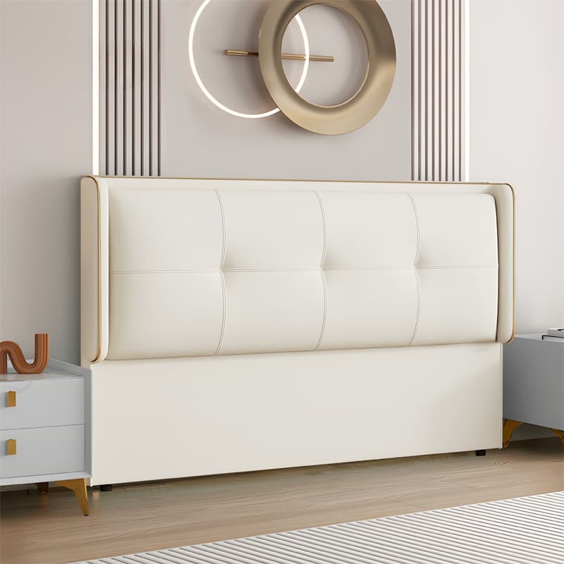 Simplistic Wingback Headboard with No Distressing, Piled Tufted Rectangular Design for Queen Bed, Featuring Sponge Upholstery and Standard Height