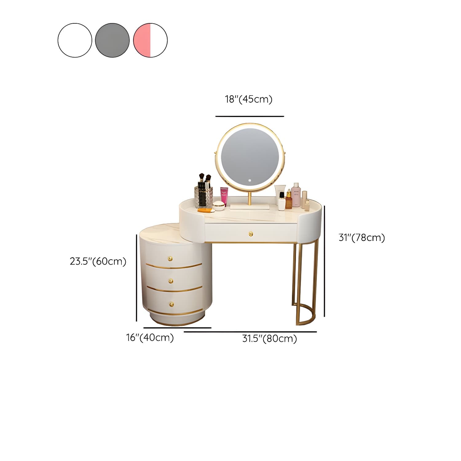 Lighted Mirror Makeup Counter Bedroom Makeup Vanity Desk Table with Drawer - image 25