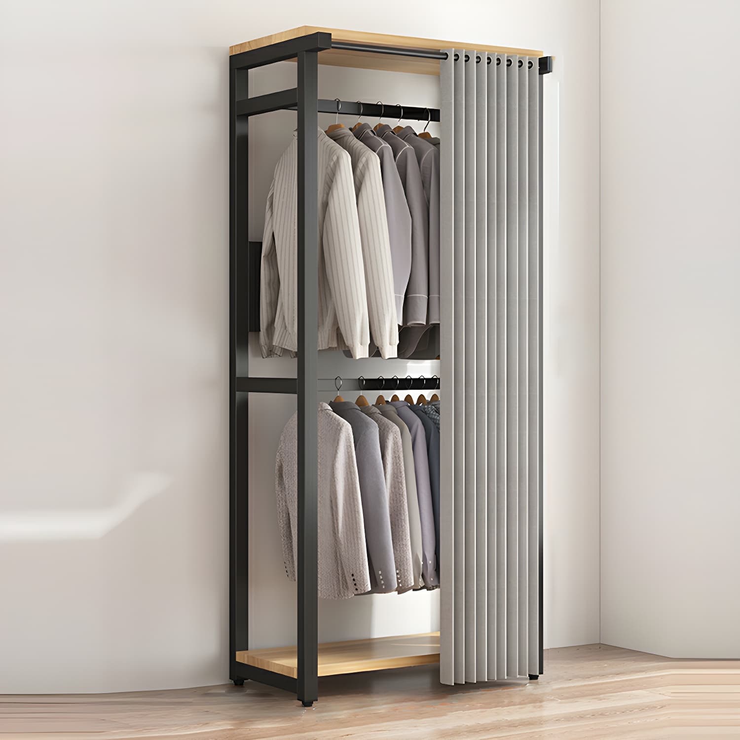 Modern Metal Wardrobe Armoire with Clothing Rod & Shelves (Height 70-79 inches, Overall Width 45cm) - image 3