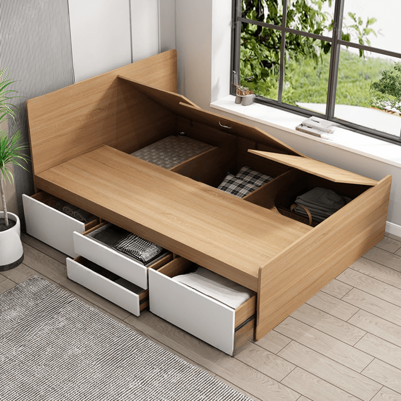 Natural Color Solid Color Storage Included with 4 Storage Boxes for Bedroom