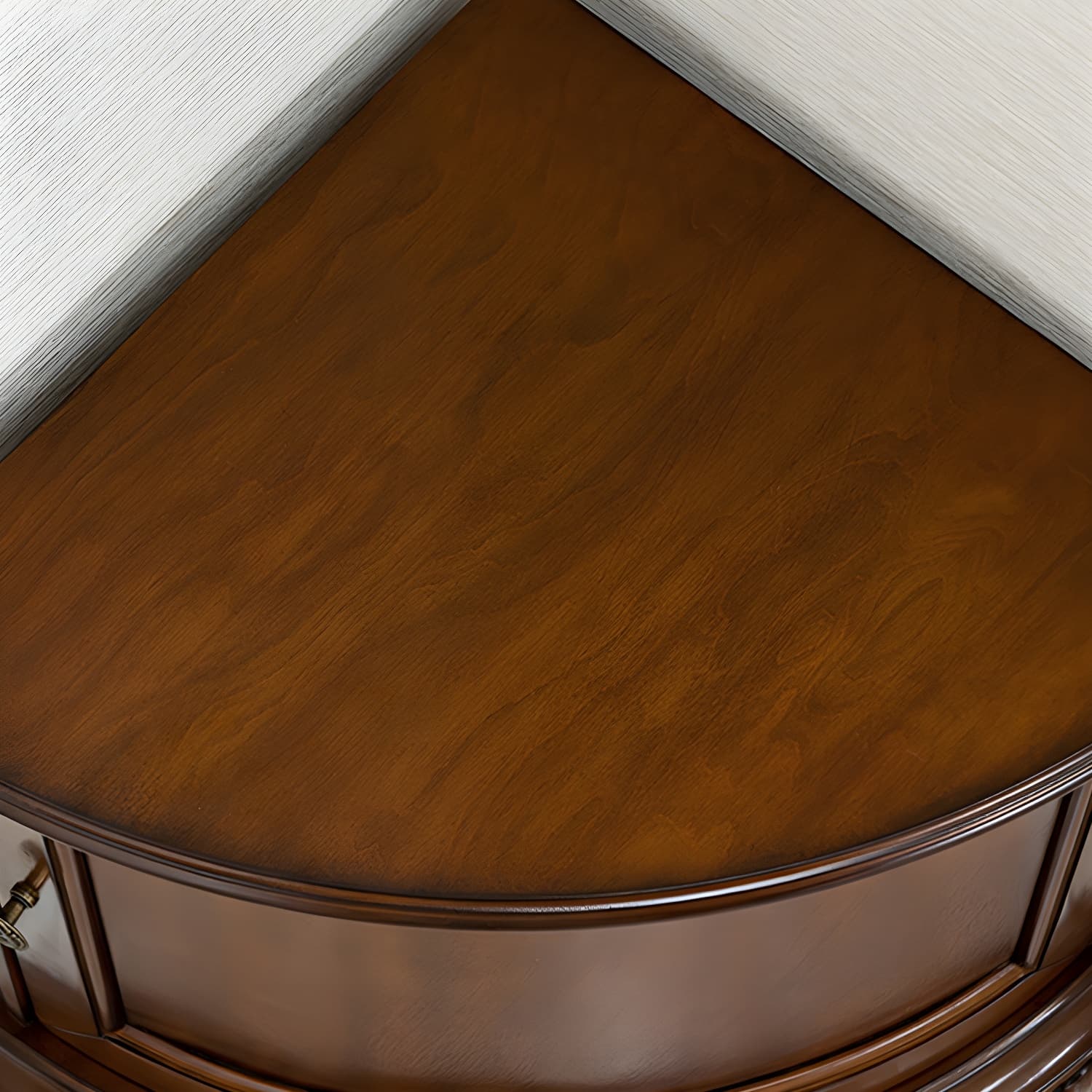 Mid-Century Modern Corner Accent Cabinet with Brown Wood Counter Top and Distressed Metal Base - image 9