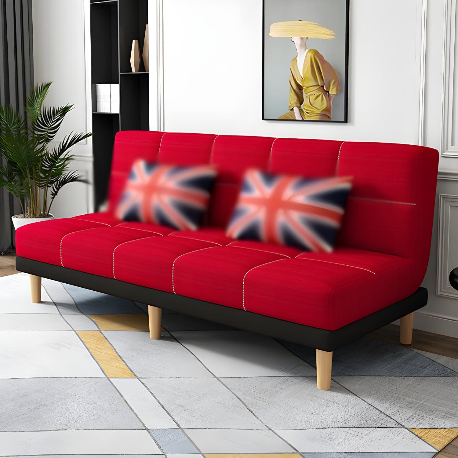 Armless Tight Back Bed Settee Cotton Blend and Faux Leather Sofa Bed - image 13