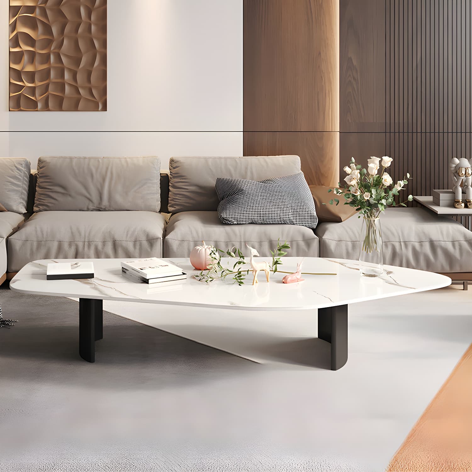15.74" Tall 1 Single Stone Top Cocktail Table Geometric Coffee Table