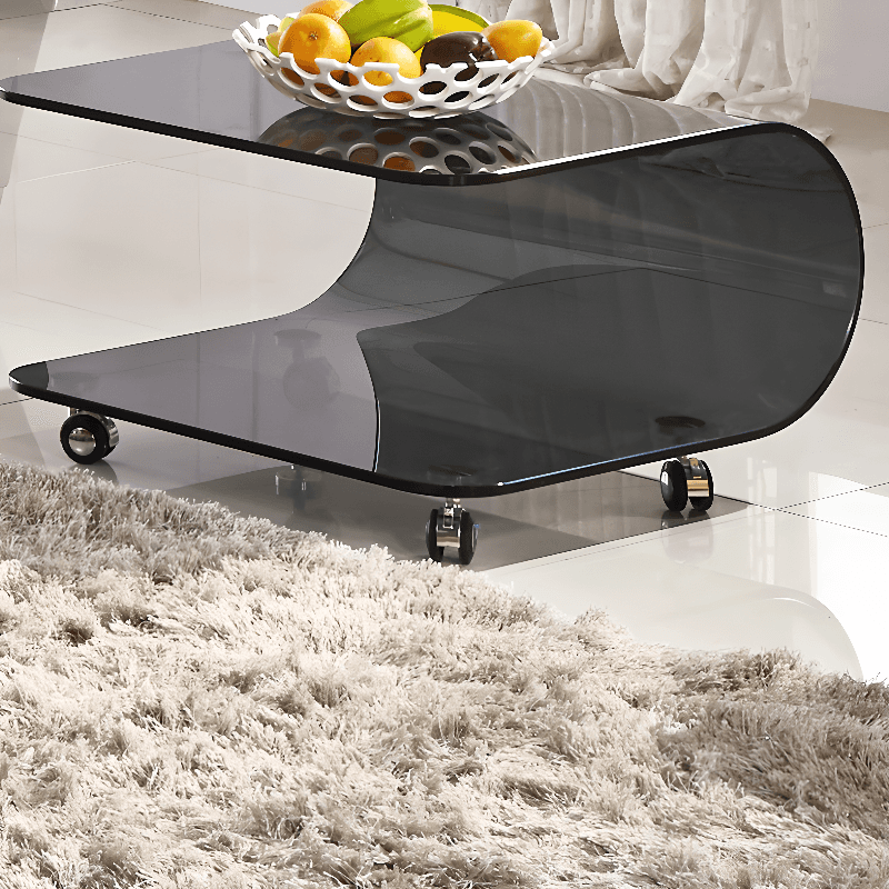 Transparent Wheel coffee table with Roller Wheels, Locker, 1 Shelf/2-Tier and Square/Square for Indoor Use
