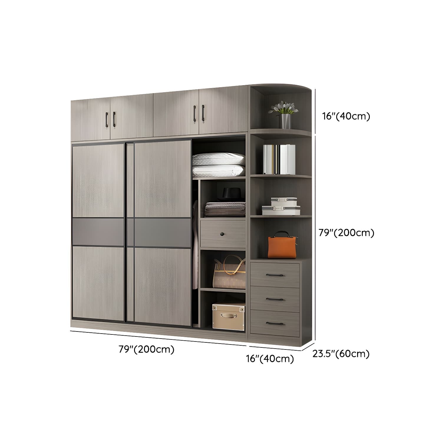 Contemporary Plate Storage Wood Wardrobe with Clothing Rod and Shelves in Light Grey - image 24
