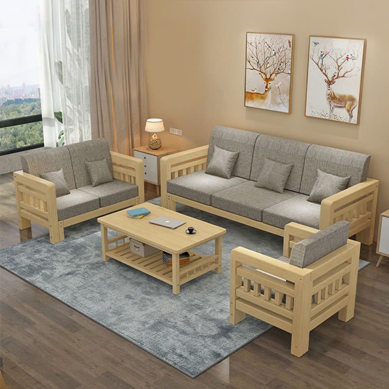 Cosy Cotton and Linen 2-Piece Sectional Sofa with Stylish Wooden Frame