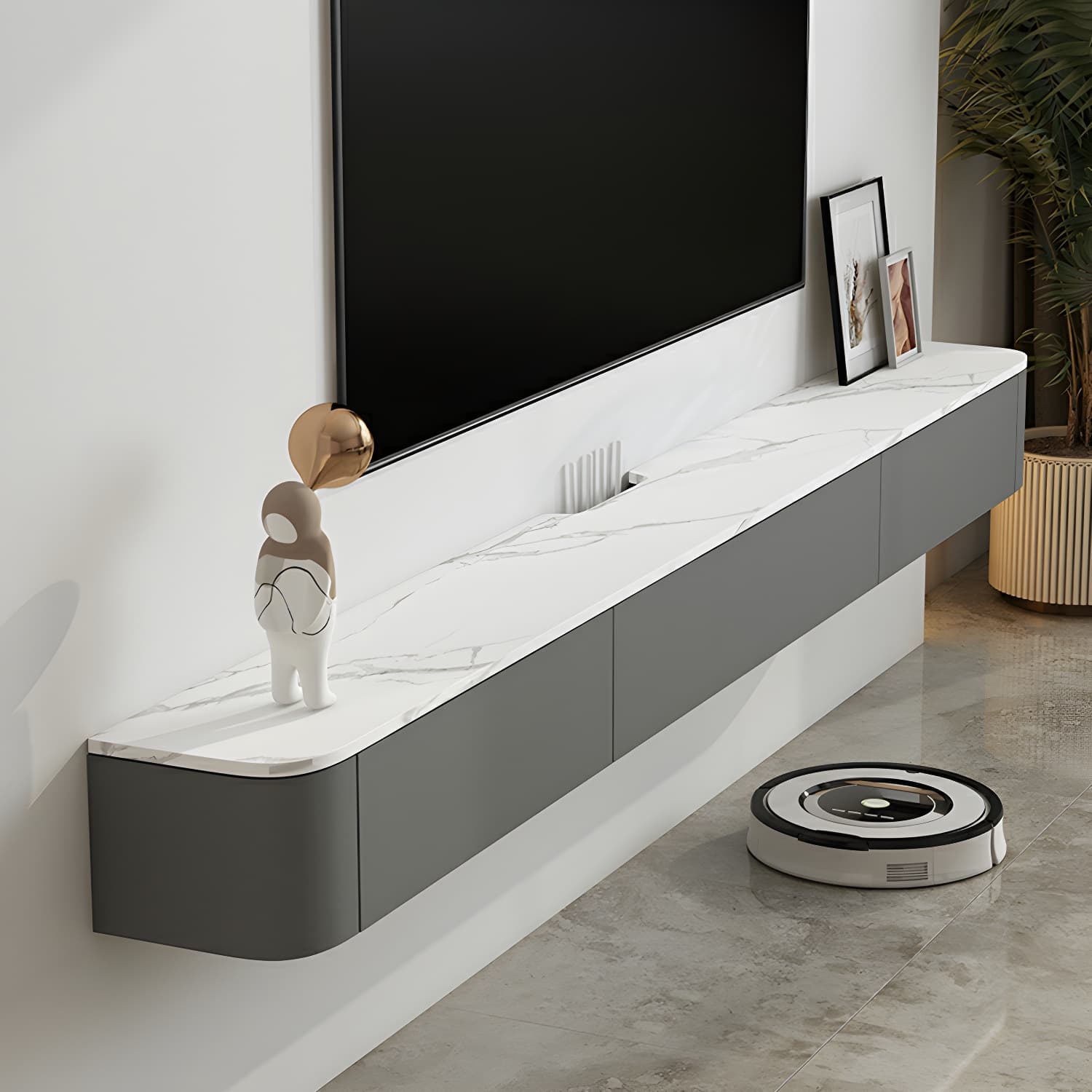 Modern Floating 7.5" H Stone TV Console with Drawers and Cable Management - image 4