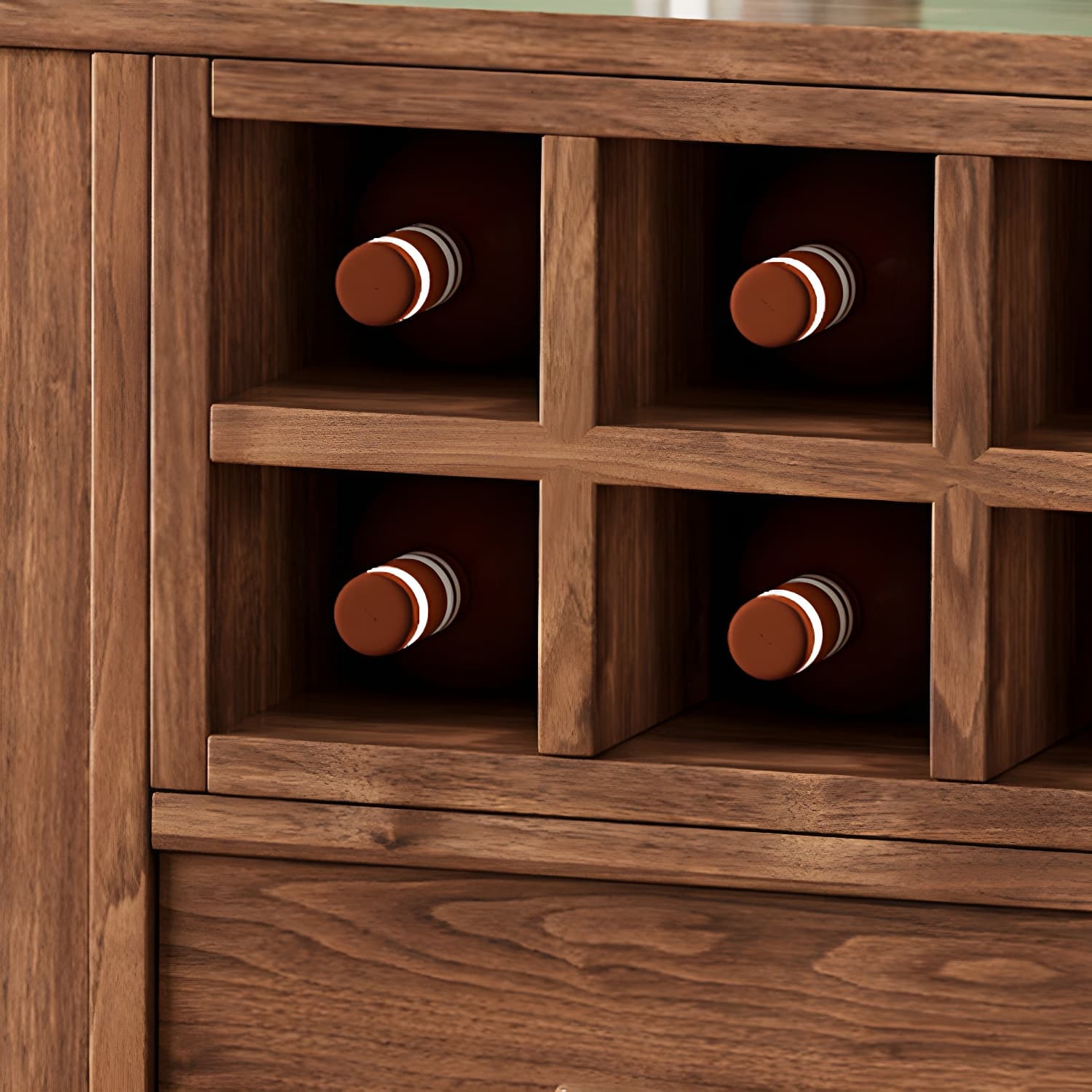 Modern Brown Wood Buffet Sideboard with Glass Doors and Drawers - image 6
