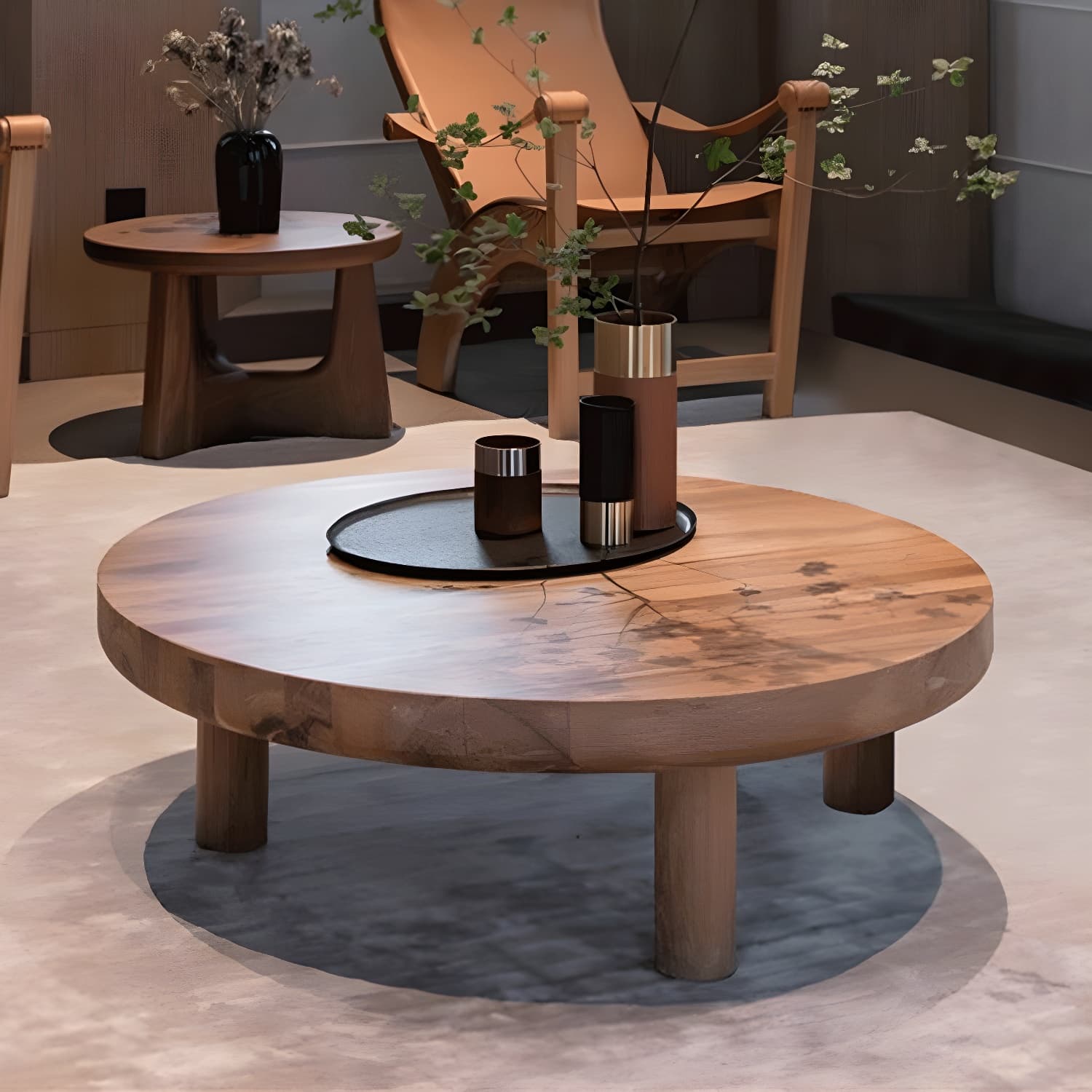 3 Legs 1 Single Coffee Table Solid Wood Brown Cocktail Table