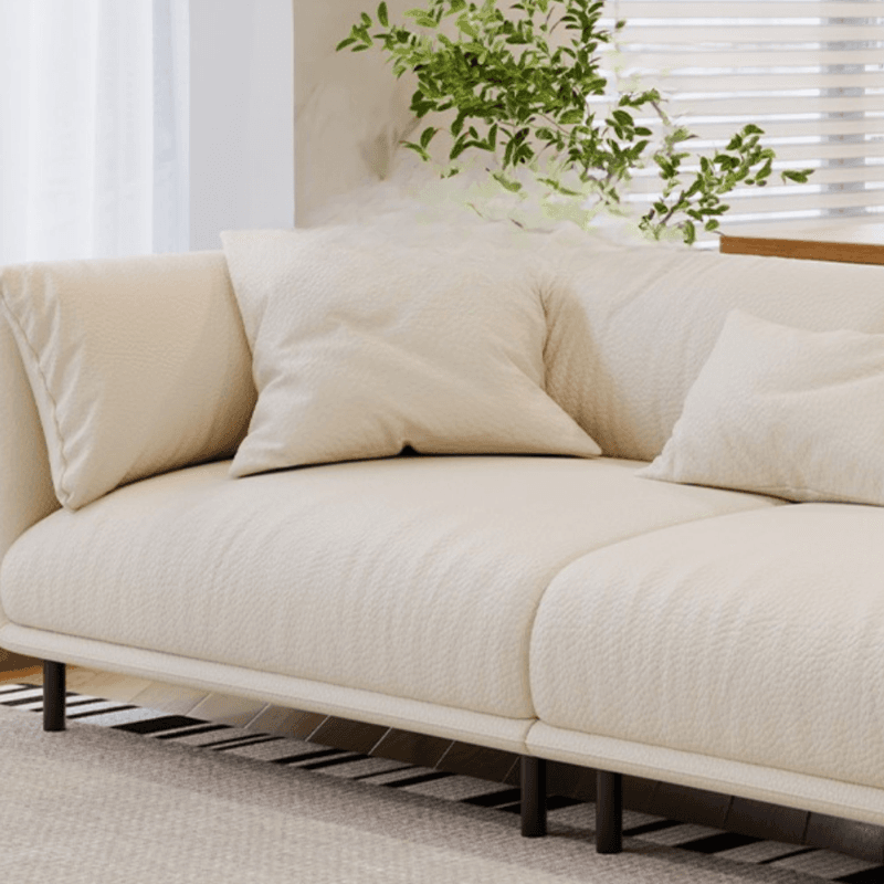 Drawing Room Standard Sofa in Genuine Leather/Flannel with White/Cerulean/Tan Upholstery, Armrest, and 3 Pillows - image 12