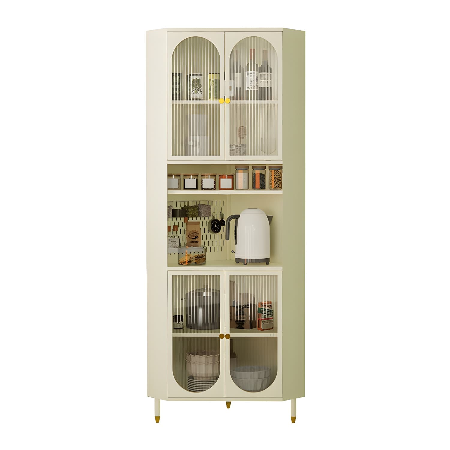 Corner Scandinavian Accent Cabinet with Steel Base and Glass Doors, and Adjustable Shelves - image 8