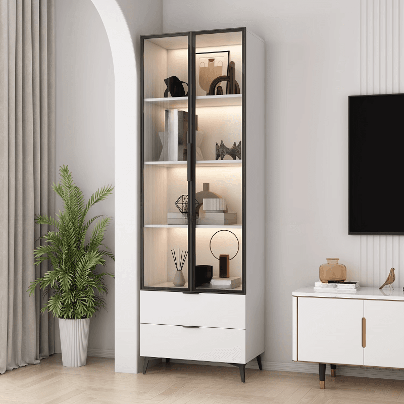 Brown Manufactured Wood Utility Storage Cabinet with Storage Cabinet, Glass Door, Cabinet Bars, Soft Close Drawer and Light - image 3