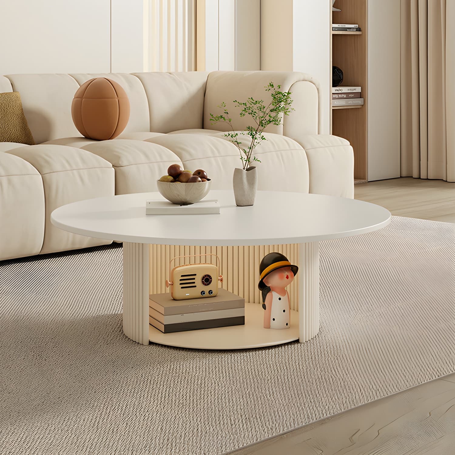 Round Nesting Coffee Tables Scandinavian Stone Top Steel Base - image 4