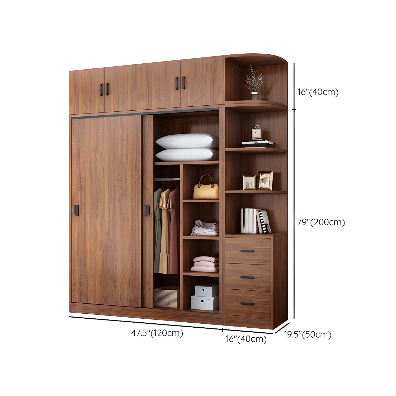 Solid Wood Frame Wardrobe Freestanding Wardrobe with Sliding Doors - image 31