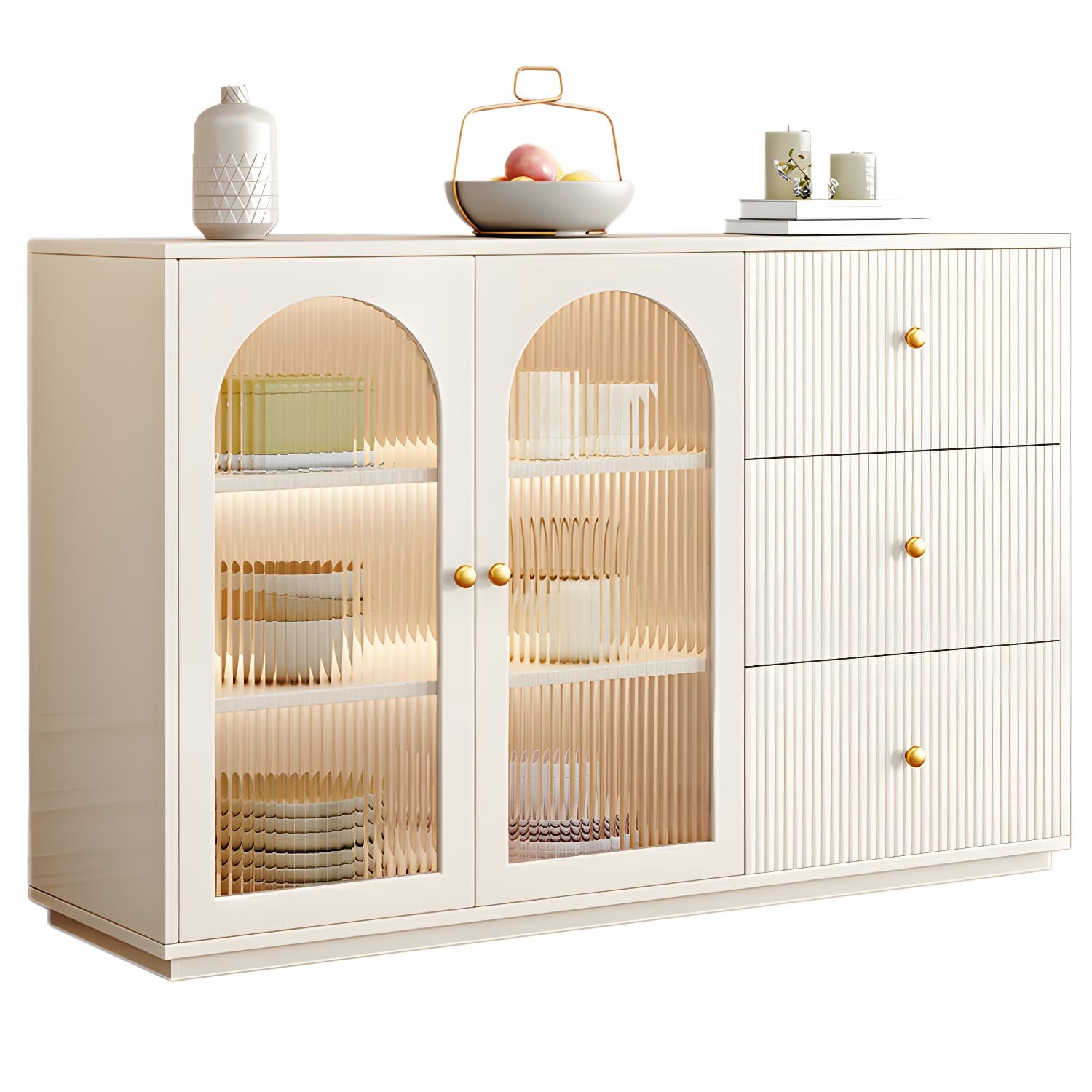 Glam White Wood Sideboard Credenza with Glass Doors and Adjustable Shelves - image 8