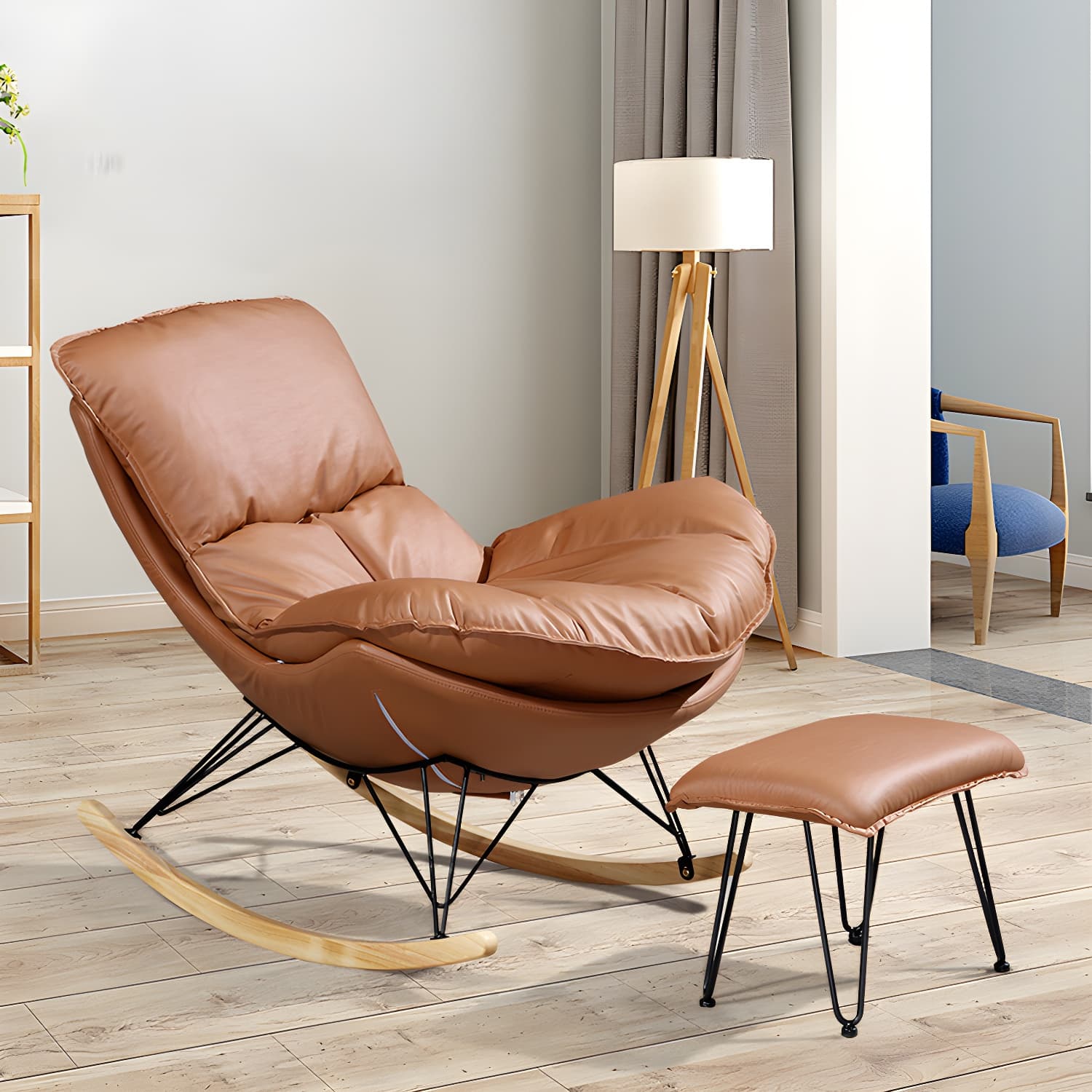Modern Style Rocker Chair Metal Frame Dirt Resistant Spindle Upholstered Rocker Chair