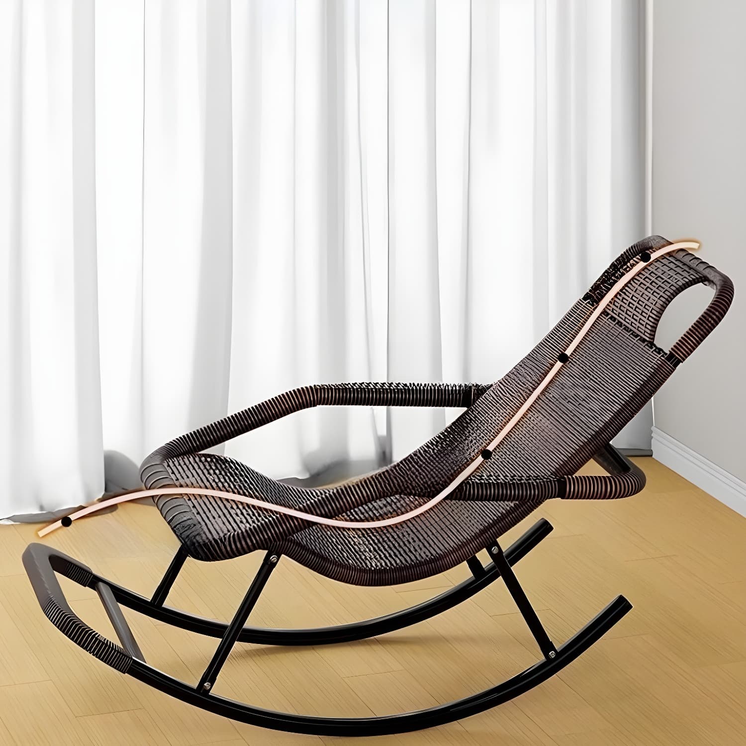 Traditional Black Metal Frame Rocking Chair with Spindle Back and High Weight Capacity - image 26
