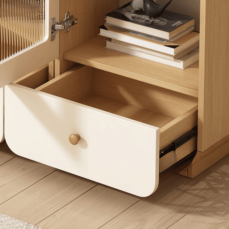 Modern White Lumber Narrow Sideboard with Single Drawer, 4 Shelves/Three Internal Shelves/Two Internal Shelves, Glass-panel Door - image 4