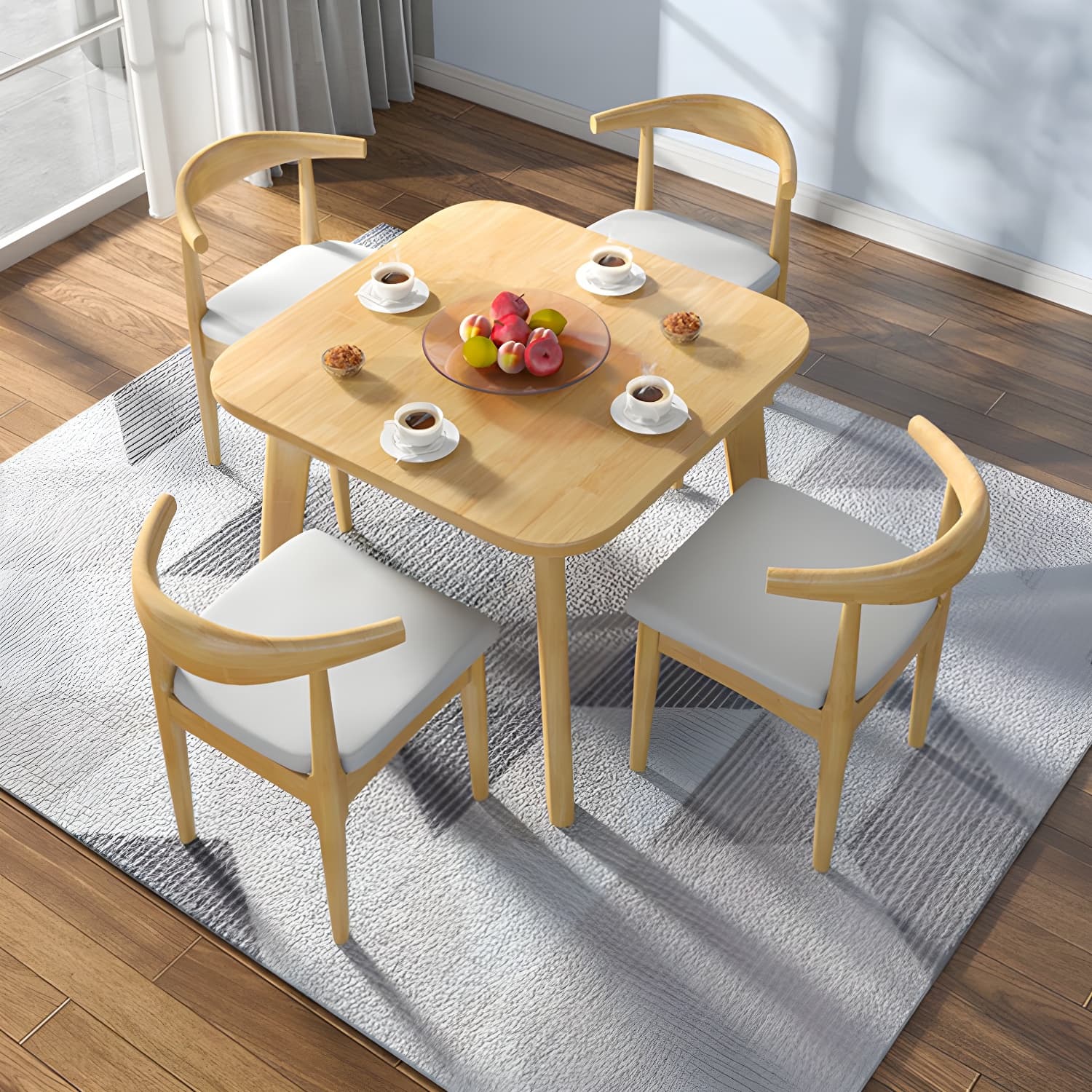 Scandinavian Natural Wood Square Kitchen & Dining Table with Legs