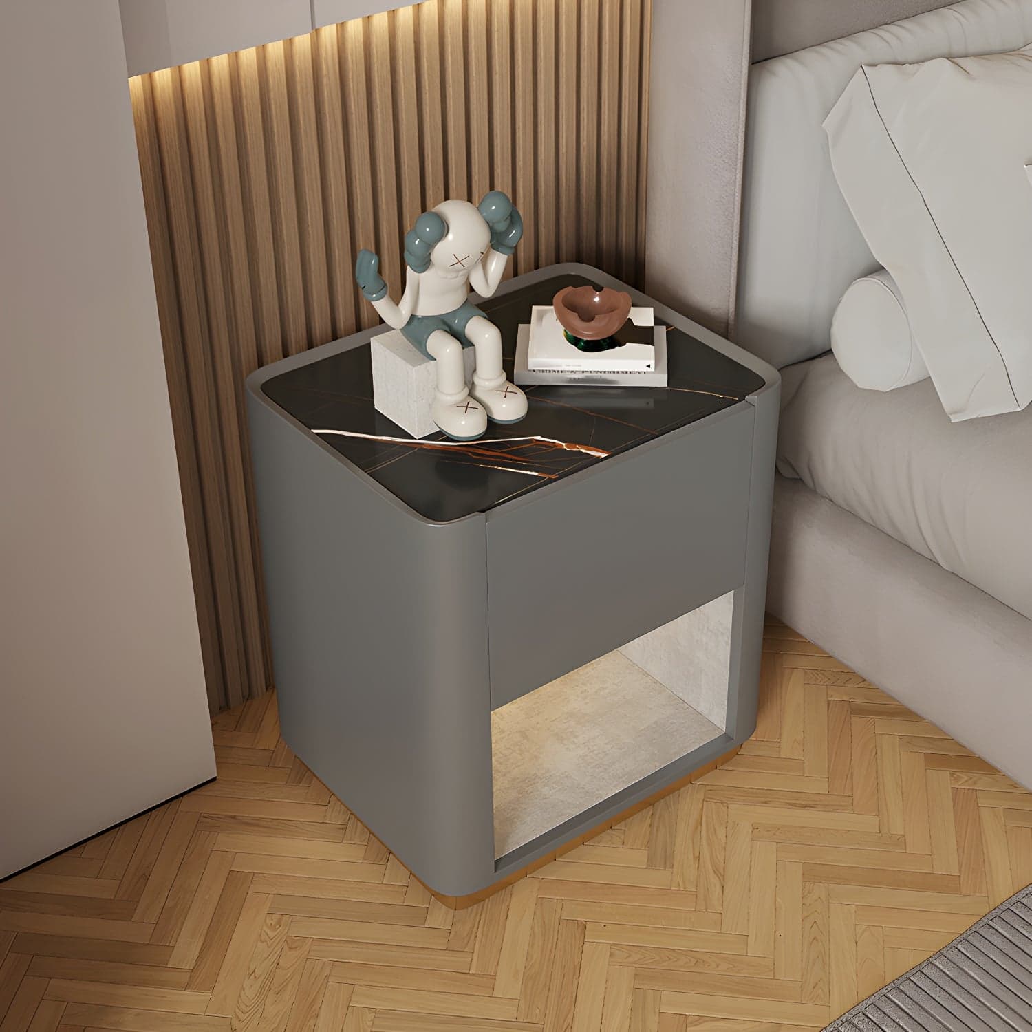 Modern Solid Wood and Slate Night Table Drawer Storage Bed Nightstand - image 3
