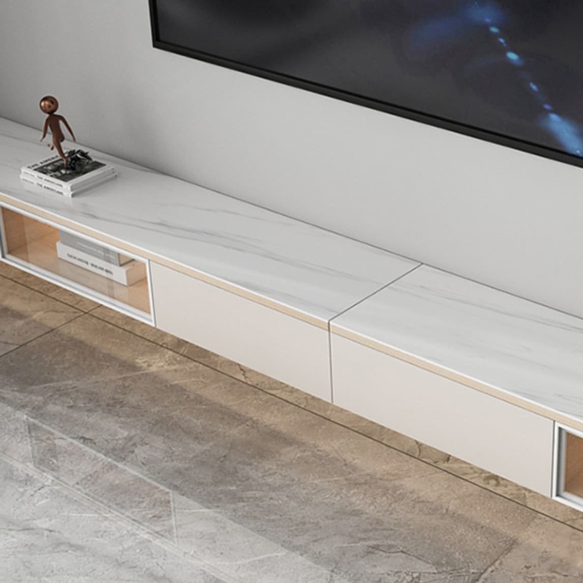 Contemporary with Drawers Stone with Cabinet Solid Wood with Shelves TV Console - image 10