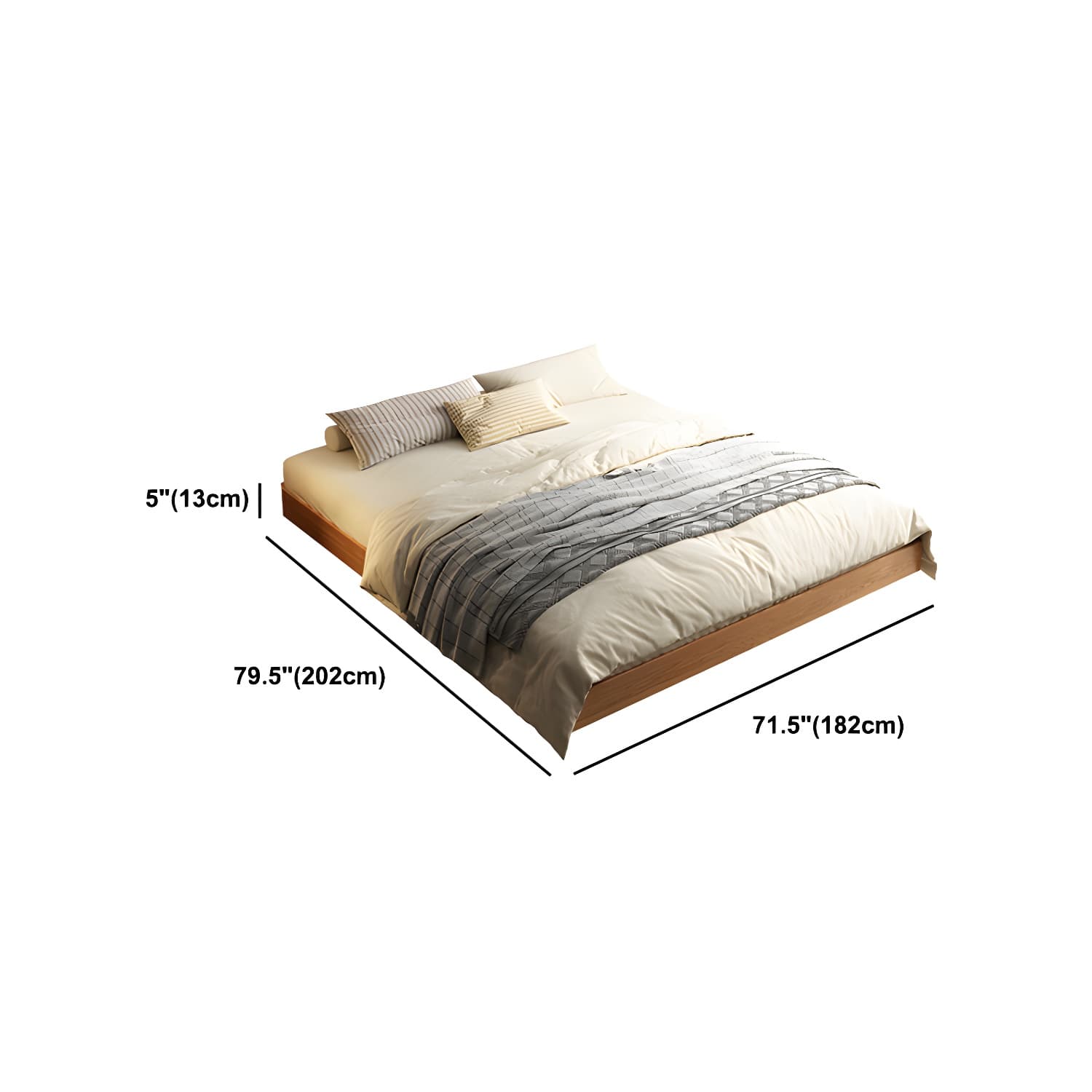 5.12" High Wood Platform Bed Scandinavian Natural Bed Frame Set - image 14