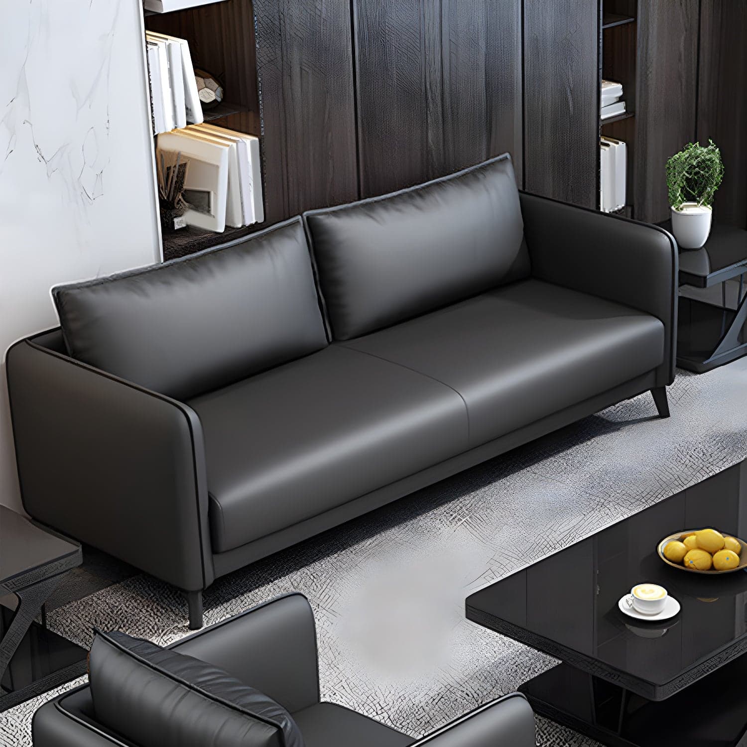 Standard Square Arm Leather Stain Resistant Sofa Couch with Pillows