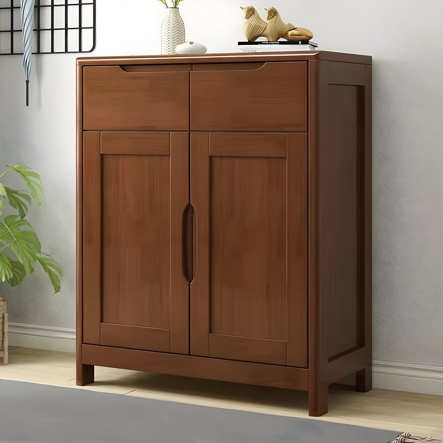 Mid-Century Cabinet with 2 Doors and 2 Drawers in Rubberwood - image 3