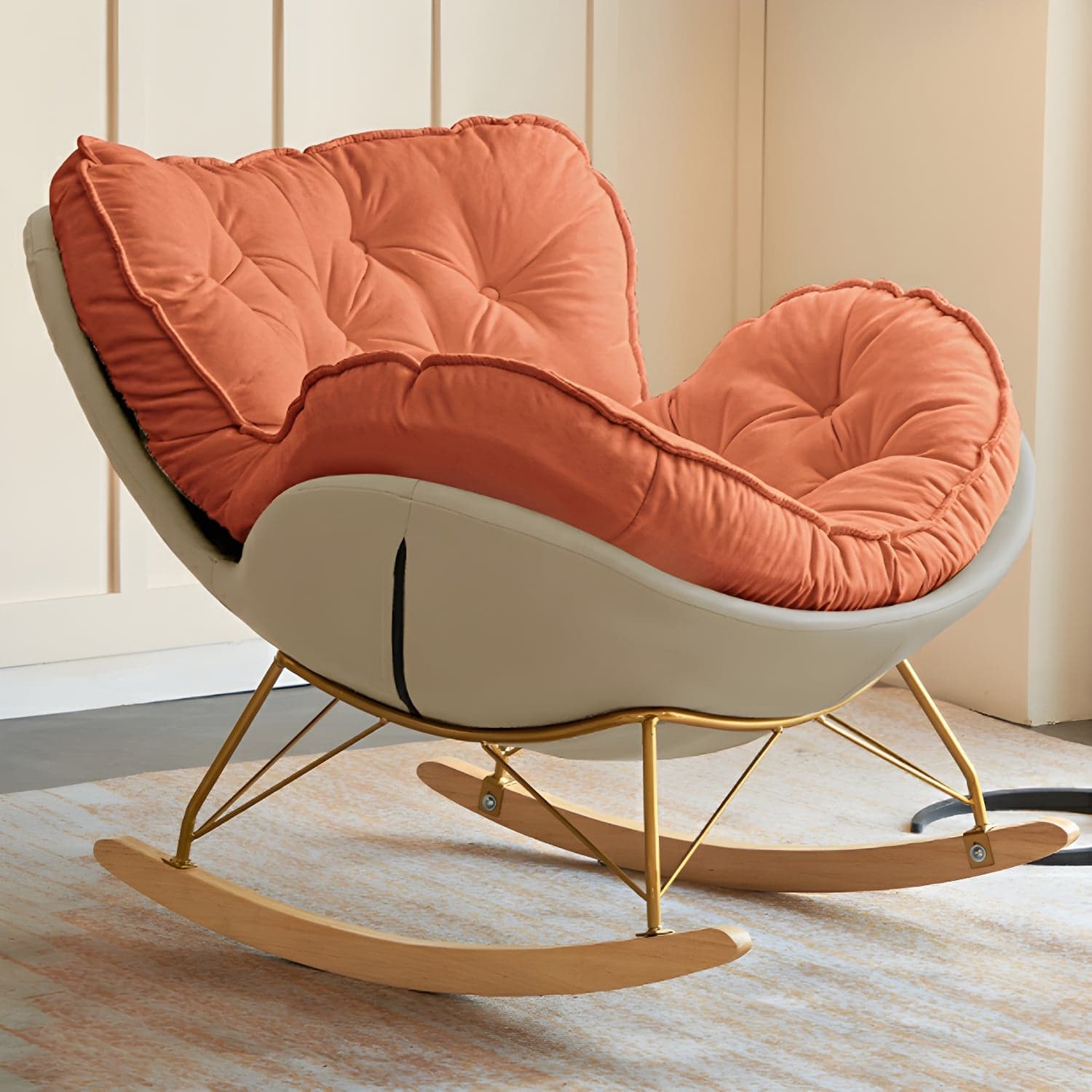 Stylish and Comfortable Modern Rocking Chair with Natural Wood Legs and Upholstered Track Arms - image 9