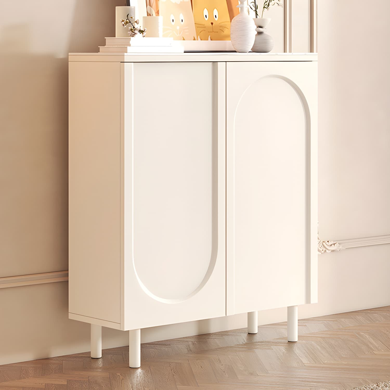 Scandinavian Wood Buffet Sideboard Cabinet with Stone Countertop Shelves Included - image 10