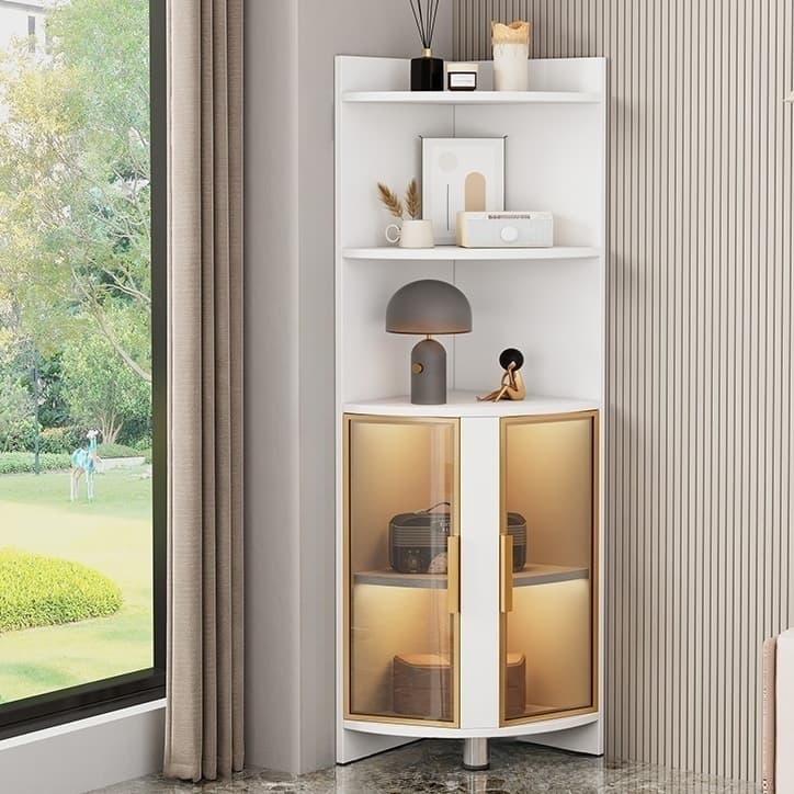 Modern Corner Accent Cabinet with Glass Doors and 2 Interior Shelves - image 15