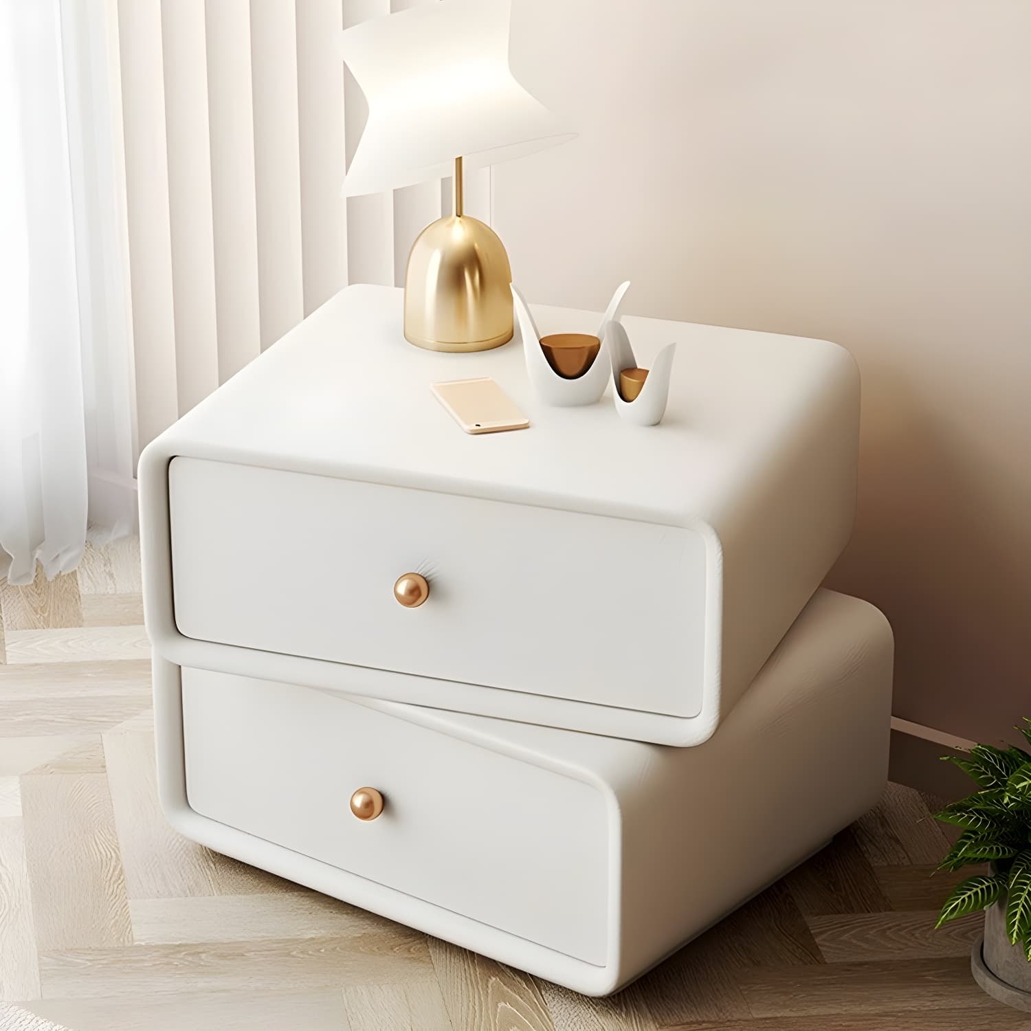 Modern Wood Nightstand with 2 Drawers - Faux Leather Countertop - Small and Stylish - image 20