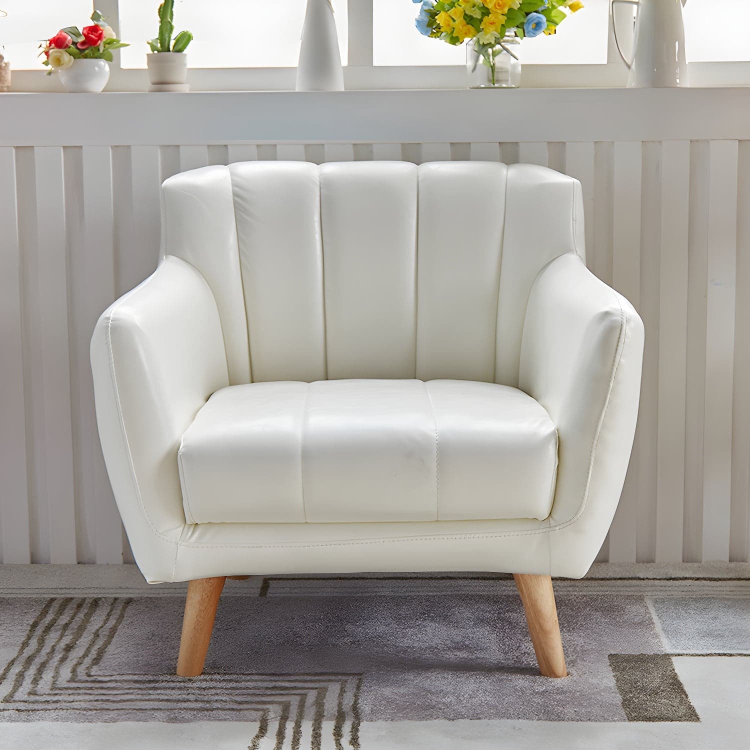 Modern Stain-Resistant Leather Sofa Square Arm Settee with Tight Back - image 4