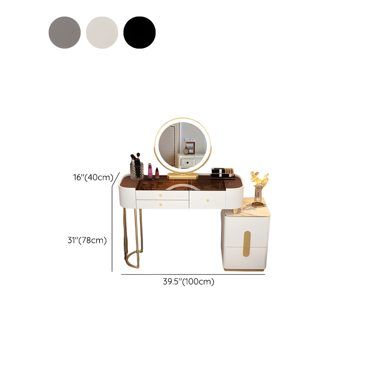 Contemporary Glass Top Vanity Dressing Table With 4/5 Drawers - image 14
