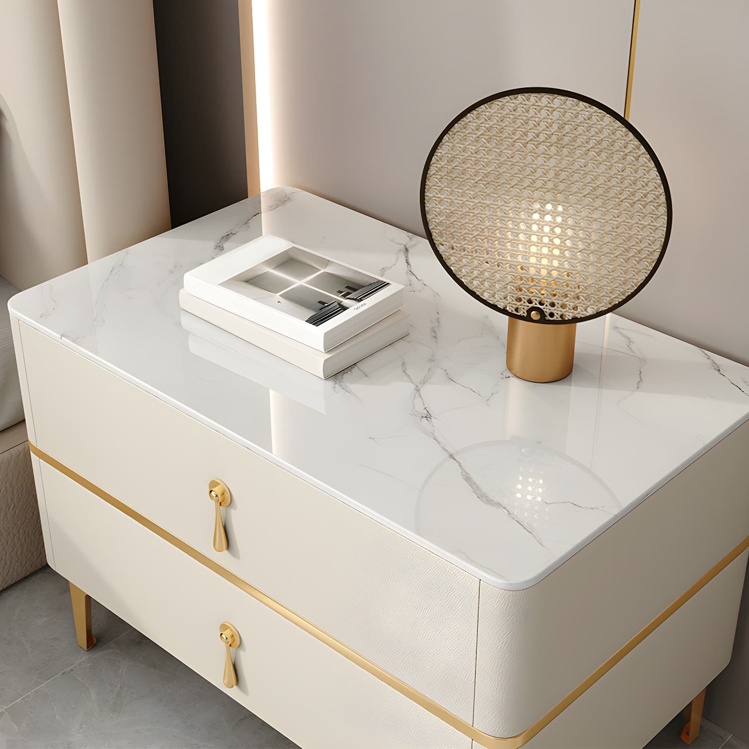 Glam Style Sintered Stone Top 2- Drawer Nightstand with Legs for Bedroom - image 15