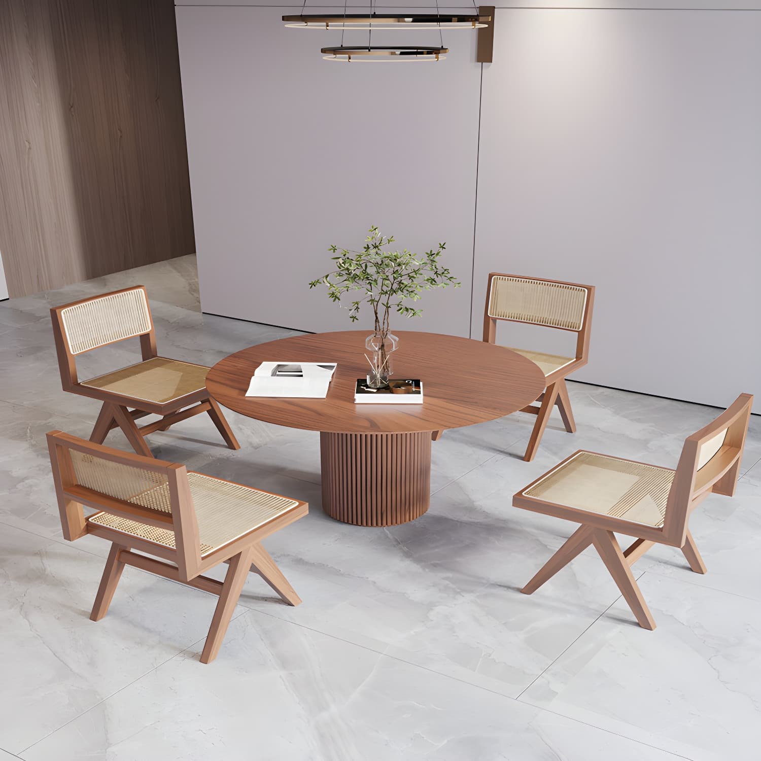 Solid Wood Round Table for Restaurant Modern Wood Table with Pedestal Base - image 5