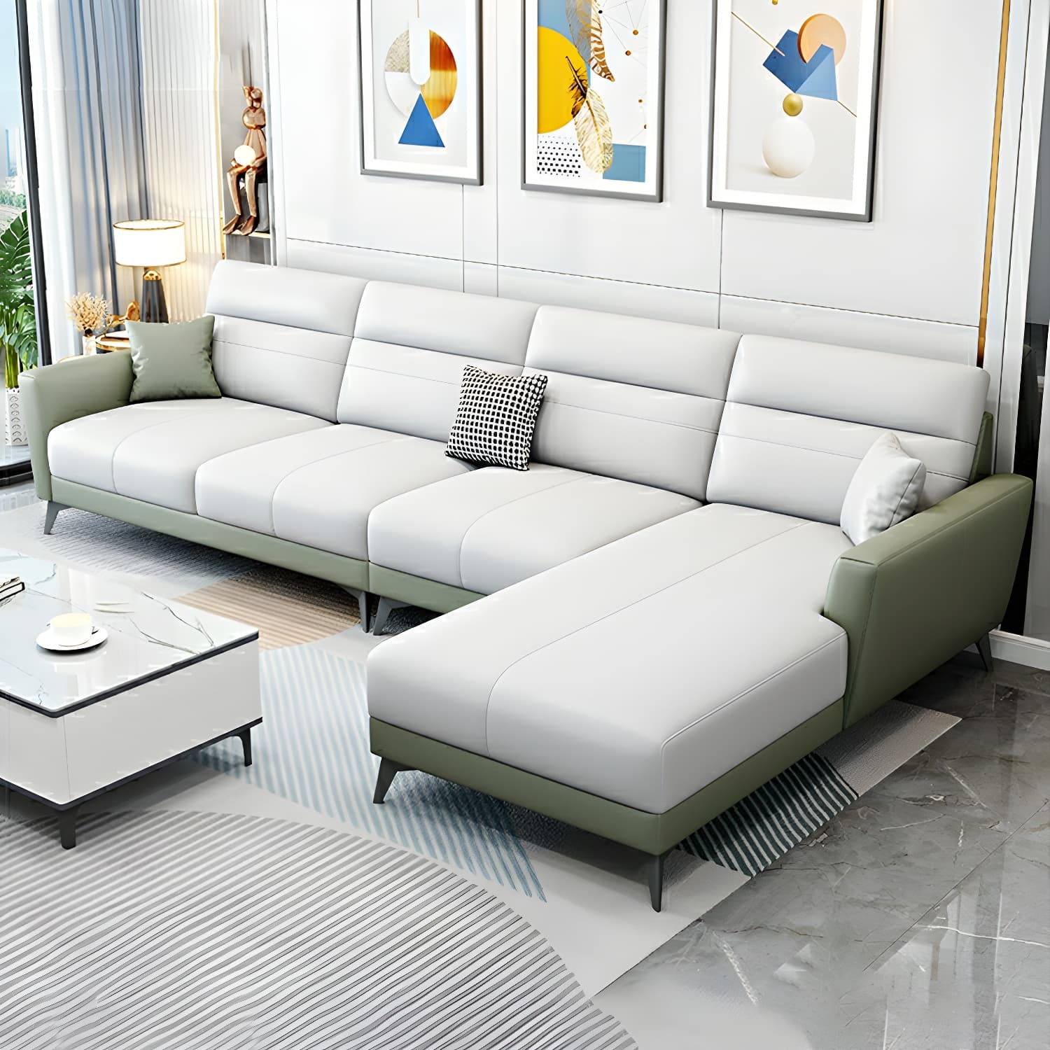 Modern L-Shape Stationary Sectional Sofa Chaise with Flared Arm Design - image 22